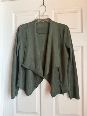 Drape Front Faux Suede Jacket - Olive Green